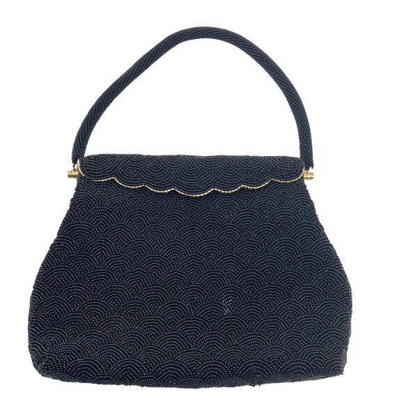Vintage Beaded Purse Stephen Chu Metal Frame Black Glass Micro Beads  Hong Kong - Picture 1 of 10